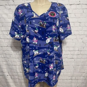 Scrubstar Womens Scrub Top Winter Print Polar Bear Penguins Gnome V-Neck 2XL NWT - Picture 1 of 5