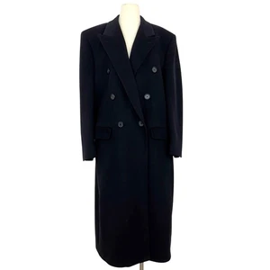 Burberrys Vintage Double Breasted Winter Coat Black Pure Wool |Mens Fits like XL - Picture 1 of 14