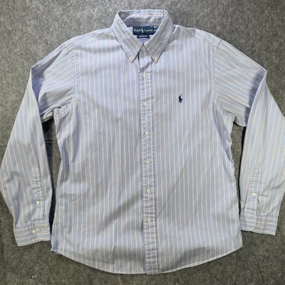 Camisa Ralph Lauren Para Hombre 16 34/35 Azul Naranja Rayas Ajuste Personalizado Con Botones Foto 1 de 4