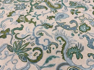 Clarence House Ornamental Linen Print Fabric- Ajmir / Vert 7.75 yds 5838601 - Picture 1 of 5