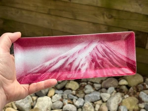 BEAUTIFUL Japanese Shippo Yaki Cloisonné Decorative Plate Red FUJI 9.25x3.5" EUC - Foto 1 di 13