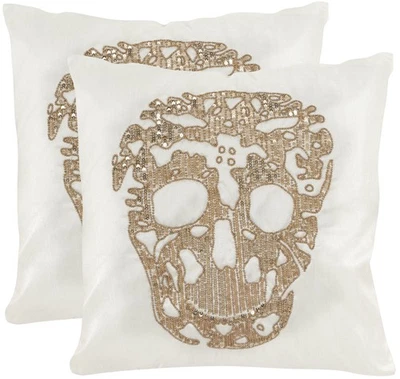 Pillow Collection Throw Pillows, 18 by 18-Inch, Punk Skull Gold, Set of 2 - Image 1 of 2