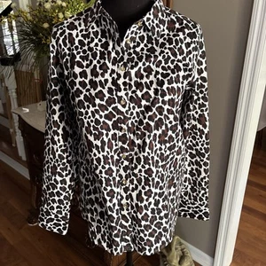 Talbots Soft Satin Charmeuse Button-Front Shirt Women's Size 12 Leopard - Picture 1 of 7