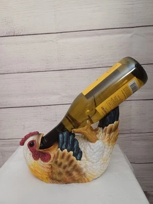 2014 Novelty Colorful Resin Rooster Wine Bottle Holder Caddy DWK Happy Feet - Image 1 of 4