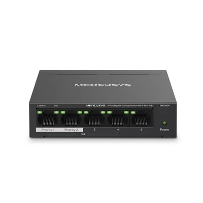 Mercusys Switch 5 Porte Gigabit 4 Porte PoE 10 Gbps 65W PoE 2000 Indirizzi MAC ko - Immagine 1 di 3