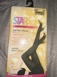 Star Power By Spanx Patterned Shaping Tights Size C Ribbed Row Black High Waist - Picture 1 of 4