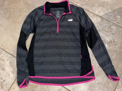 AVIA Gris Negro Rayas Rosa Borde 1/4 Cremallera L/s Pullover Top Atlético Med Foto 1 de 4