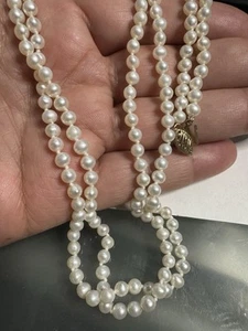 SWEET DAINTY GSJ 14K GOLD CULTURED PEARL NECKLACE 30 INCHES LONG - Picture 1 of 6