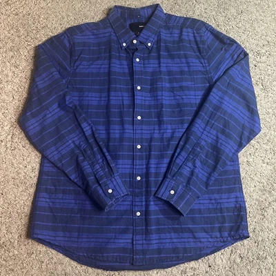 Camisa Hurley Azul Rayas Abotonada Para Hombre Talla L Grande Manga Larga Clásica Foto 1 de 4