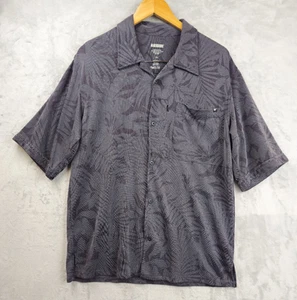 Blackhawk Mens Large Knit Button Down Shirt Gray Floral Leafy Modal Zip Pocket - Picture 1 of 6