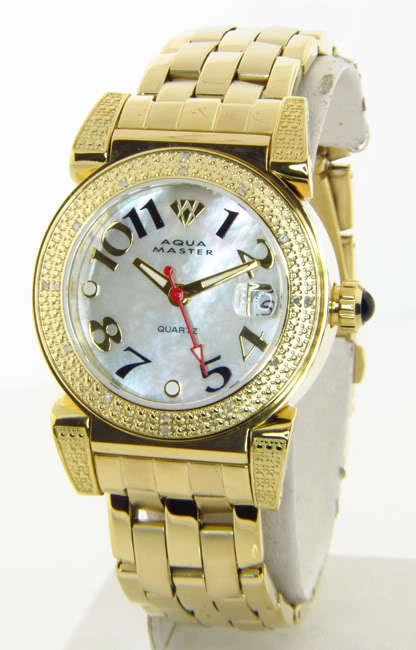 Aqua Master MOP Dial Gold Tone Diamond Womens Watch W88 J 6 - Image 1 of 1