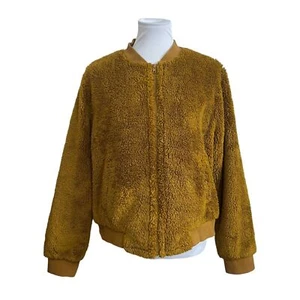 J. Crew Mercantile Sherpa Bomber Jacket Womens Large Golden Brown Faux Fur - Picture 1 of 7