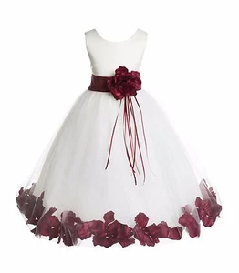 Wedding Pageant Floral Rose Petals Ivory Flower Girl Dress Tulle Princess Kids - Picture 1 of 31