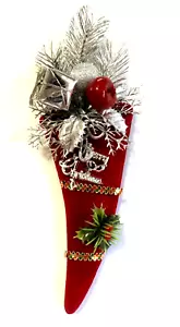 Flocked Red Cornucopia Silver Decor Collectible Old Christmas NIP - Picture 1 of 3
