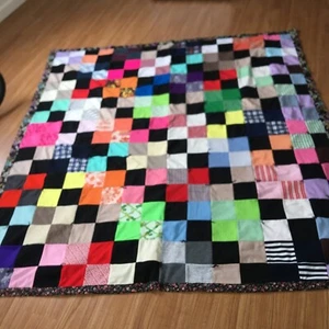 handmade crazy quilt vintage polyester patchwork 72” x 74” b3 - Picture 1 of 3