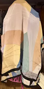 VTG Silk Scarf Large Square 40" Linda Dano BEIGE Bold GEOMETRIC BLACK EDGE - Picture 1 of 3