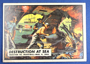 1962 Topps Civil War News - #10 "Destruction at Sea" Monitor vs Merrimac - Ex+++