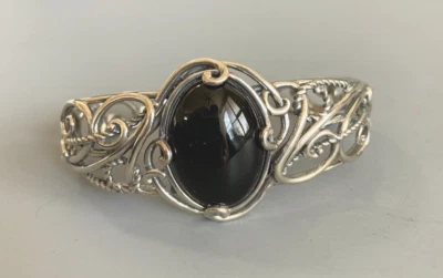 Pulsera brazalete CAROLYN POLLACK DE COLECCIÓN filigrana esterlina cuerda de desplazamiento ovalada ONYX L Foto 1 de 4