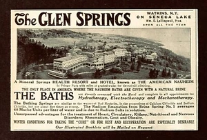 Anuncio de hotel Glen Springs 1917 Quack Medicine Baths NY impresión antigua AD - Imagen 1 de 1