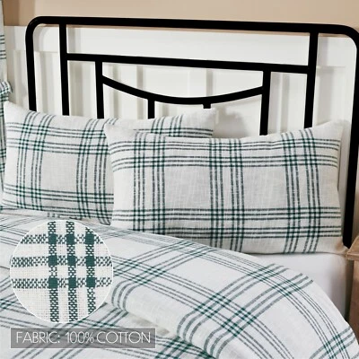 Pine Grove Plaid King Sham Country Farmhouse Pine Green Soft White Cotton - Image 1 of 4