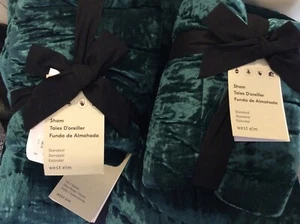 West Elm Lush Velvet Linear Wave F/Q Quilt & 2 Shams Botanical Garden Green - Picture 1 of 2