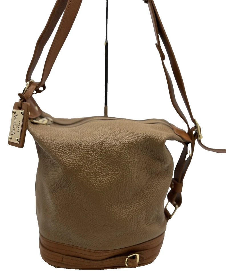 Bolso de Mano Valentina Cuero Guijarro Tostado Convertible Bolso Cubo Foto 1 de 4