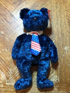 TY Beanie Baby ~ POPS the Bear w/ American Tie ~ Retired ~ Mint - Picture 1 of 4