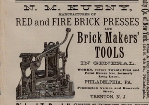 1887 N M KUENY ROT UND FEUERSTEINPRESSEN ZIEGELMACHER WERKZEUGE PHILADELPHIA PA - Bild 1 von 3