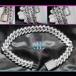 Baguette Simulated Diamond Cuban Chain, Mens Iced Out Cuban Chain, Iced Chain - Picture 1 of 7
