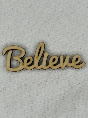 Custom Laser Cut Unfinished Believe Word Shape Wood Craft Cutout Foto 1 de 2