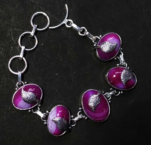 VALENTINO Bracciale Mosmana Agata Forma Ovale Gemma Fatto a Mano Gioielli Misura 8 Pollici