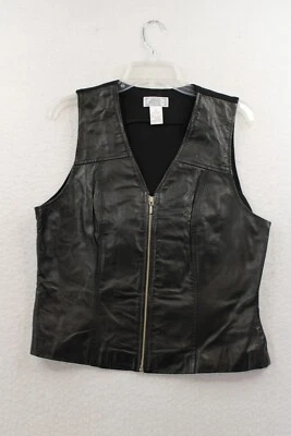 Jennifer Moore Womens Black Leather Front Vest Jacket Size 14 - Image 1 of 4