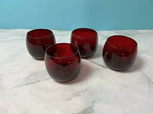 Vintage Ruby Red Rolly Polly Cocktail Glasses, Set Of 4, 3” Height - Picture 1 of 2