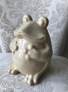 7" Tan Monotones Glazed Ceramic Pottery Frog Accent Decor Glazed Crackle Finish - Picture 1 of 7