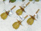 ANTHROPOLOGIE PINEAPPLE UPSIDE DOWN DRAWER KNOBS GLASS/BRASS SET OF 4 YELLOW NWT