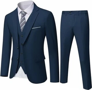 YND Men'S Slim Fit 2 Button 3 Piece Suit Set Solid Blazer Jacket Vest Pants/Tie - Picture 1 of 3