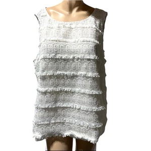 Talbots White Sleeveless Blouse Size 20W Tank Top Crochet Lace Ruffle Fringe - Picture 1 of 8