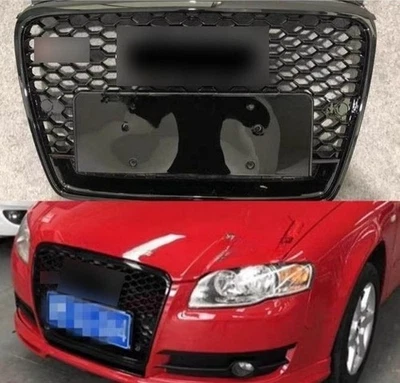 Para Audi A4 B7 S4 RS4 Estilo Quadro Cromado Malha Grelha Frontal Preta 2005-2006-2008 - Imagem 1 de 4