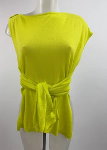 Eudon  Choi 100% Cotton Fluorescent Green Asymmetrical Tie Waist Top  SZ S - Picture 1 of 5