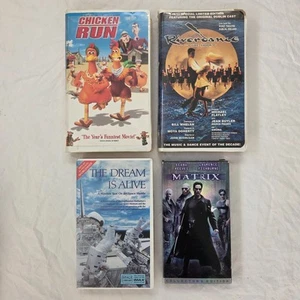 Lot 4 VHS Tapes Movies, Shows: MATRIX, CHICKEN RUN, RIVERDANCE, SPACE SHUTTLE - Picture 1 of 14