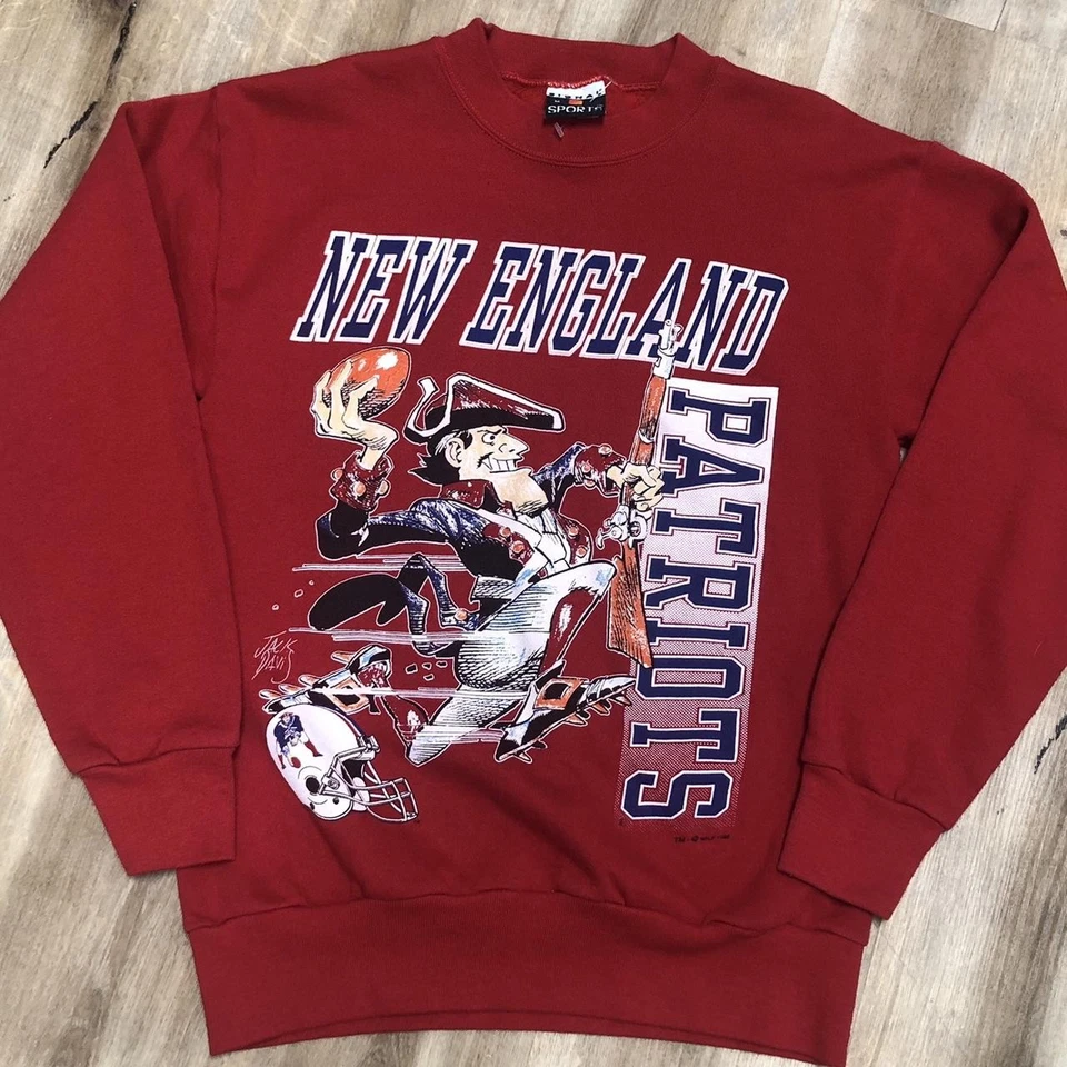 New England Patriots NFL Años 90 Estilo Retro Jack Davis Sudadera Roja RM1224 Foto 1 de 1
