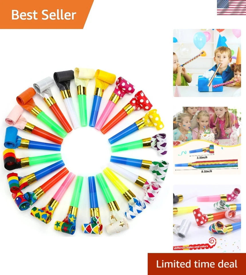 100 Pcs Party Blower Colorful Birthday Noisemakers Blow Horns Whistles Years Blo