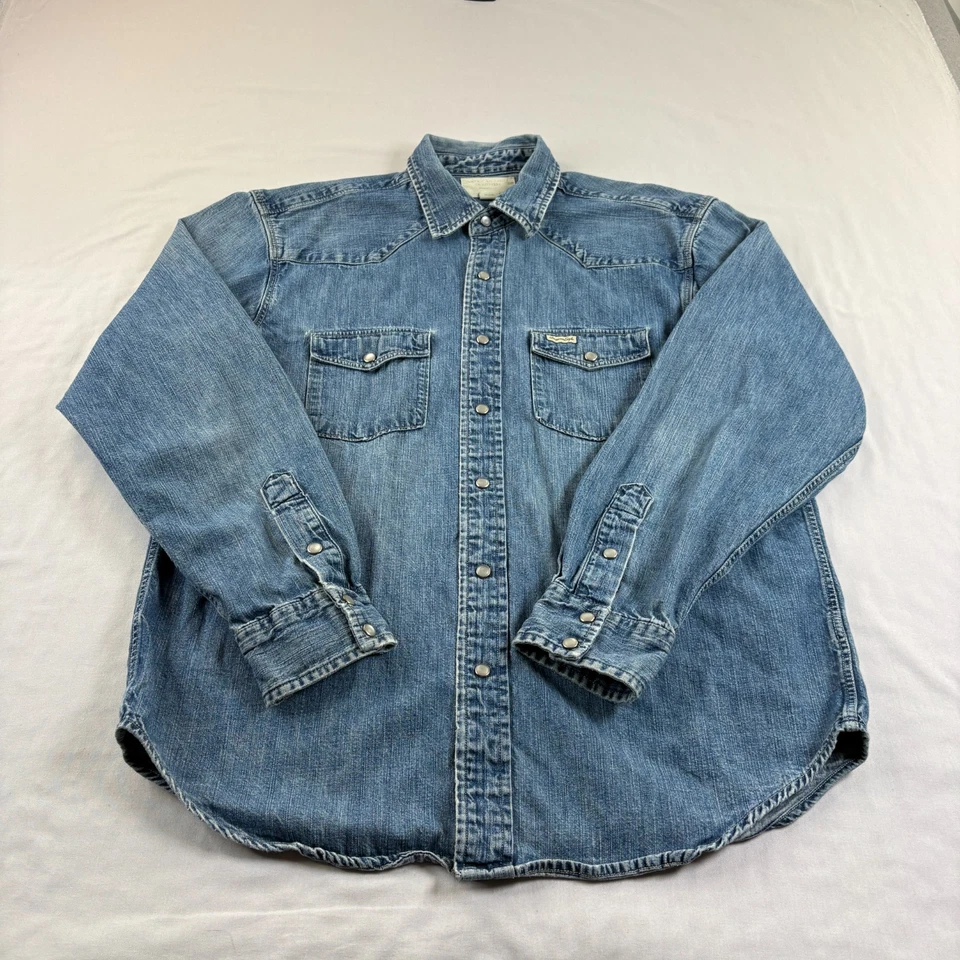 Camisa de mezclilla American Eagle para hombre mediana azul Jean perla bolsillos a presión Foto 1 de 4