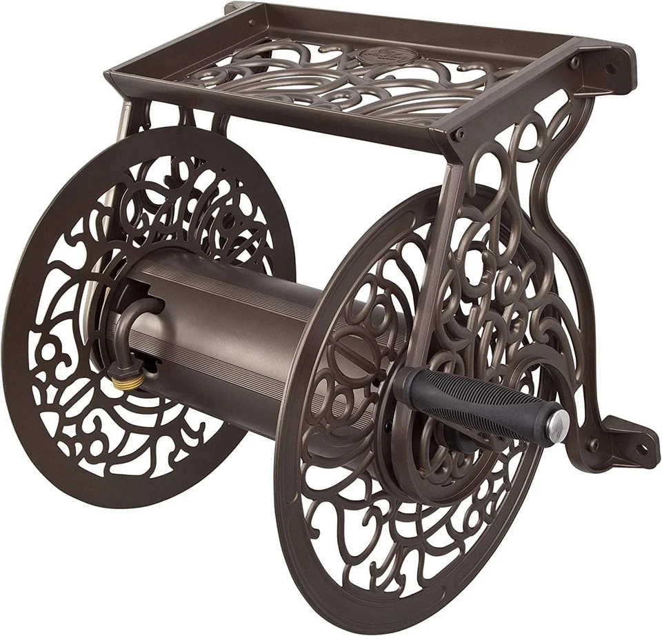 Liberty GARDEN 704 Decorative Cast Aluminum Wall Mount Garden Hose Reel, Holds - Image 1 of 3