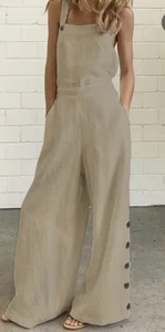Beige Wide-Leg Women’s Button Detail Jumpsuit – Size M - Picture 1 of 10