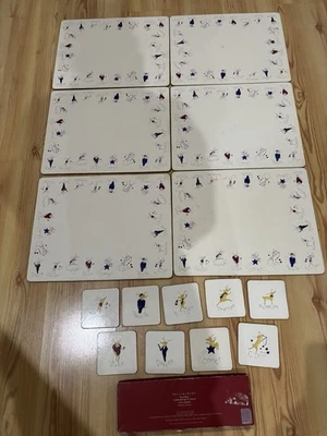 Pottery Barn Reindeer Cork Christmas Placemats Coasters Set Of 6 - Image 1 of 4