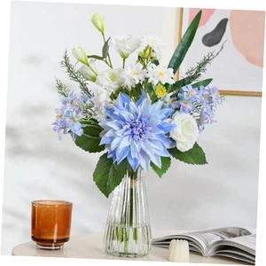 Fake Flowers in Vase - Mixed Blue Artificial Dahlia and White Roses Faux - Picture 1 of 7