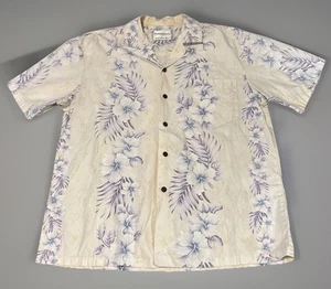 Vintage Halekulani Hawaii White Purple Palm Hawaiian Button Up Shirt Large - Picture 1 of 7