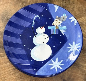 WINTERGESCHENKE 4er Set Salatteller The Sakura Tisch Steingut blau Schneemann - Bild 1 von 8