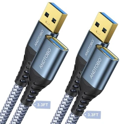 ANDTOBO Cavo Prolunga USB 3.0, [1M+1M, 2 Pacchi] USB Tipo A Maschio a Femmina Ca - Immagine 1 di 4